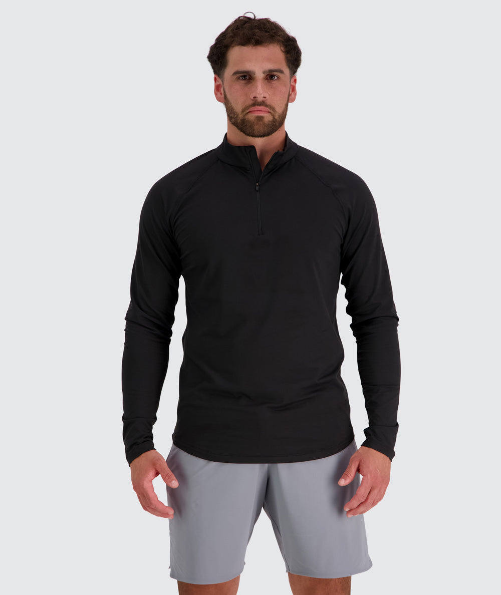 Men's light and sporty half-zip, Model 179 cm / size L#color_black