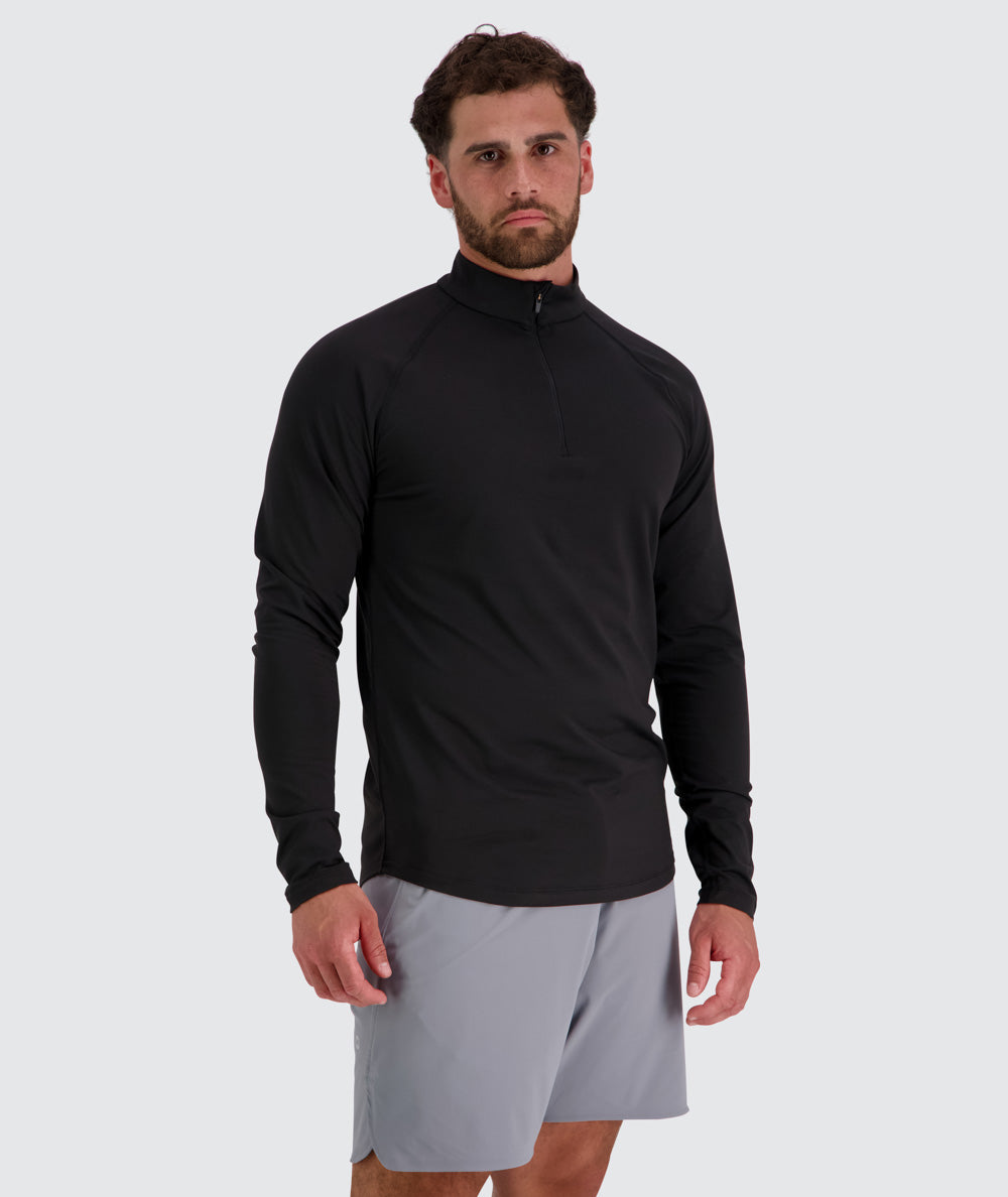 Men's light and sporty half-zip, Model 179 cm / size L#color_black