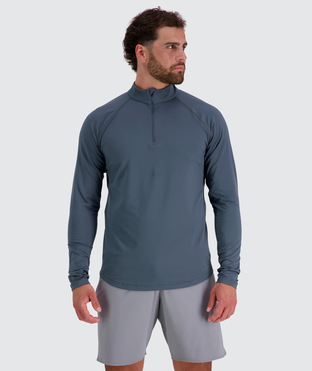 Men's light and sporty half-zip, Model 179 cm / size L#color_dusty-navy