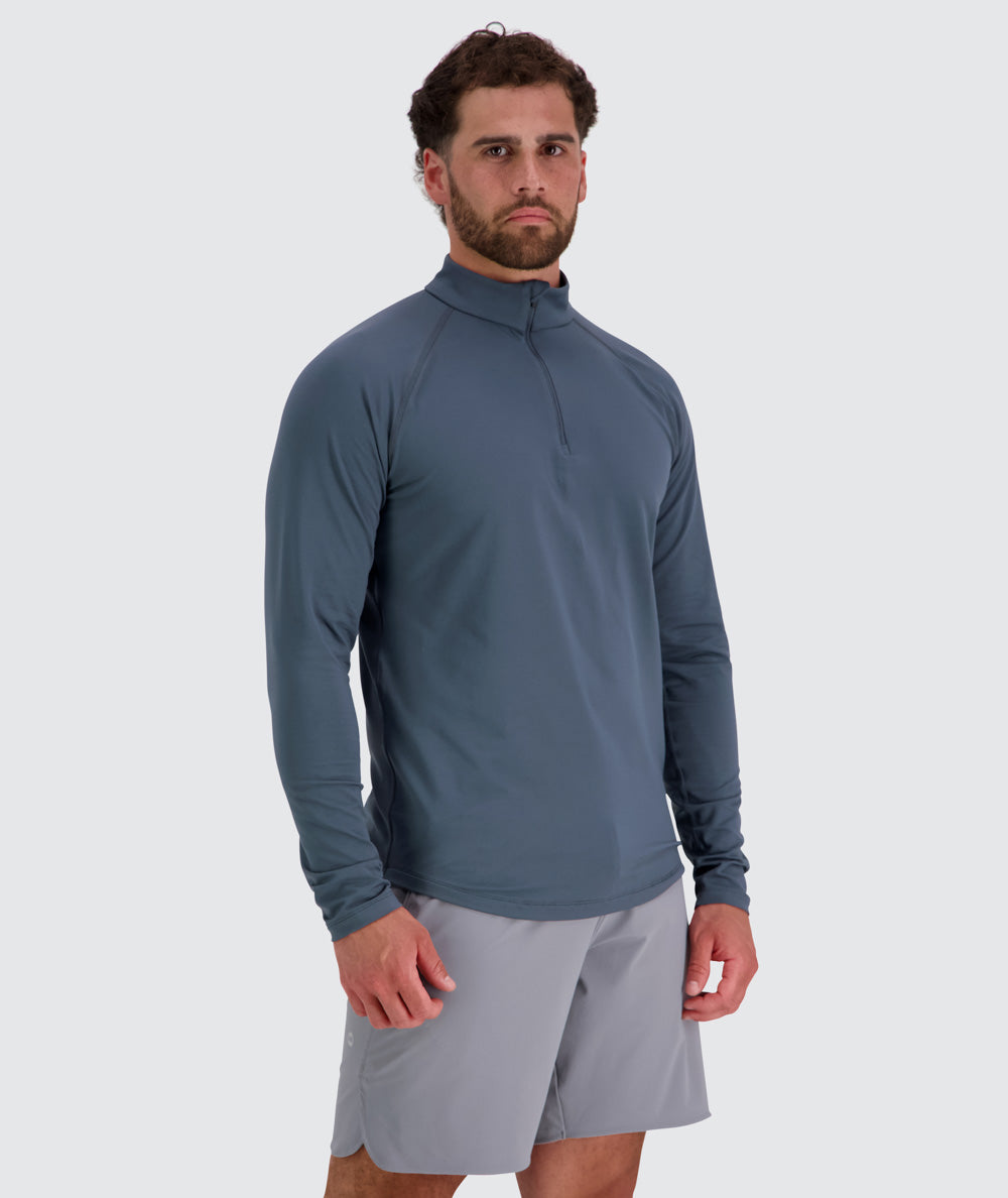 Men's light and sporty half-zip, Model 179 cm / size L#color_dusty-navy