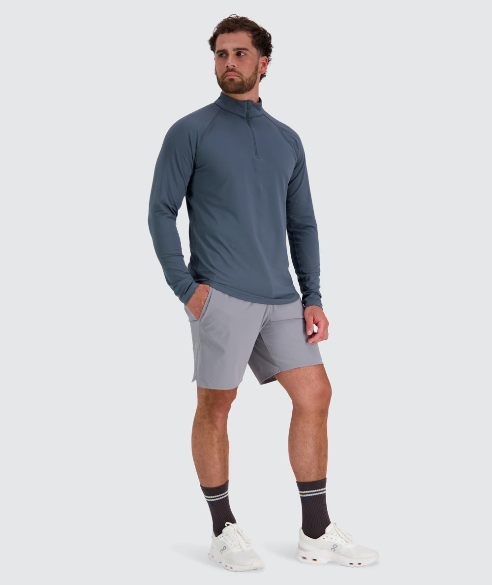 Men's light and sporty half-zip, Model 179 cm / size L#color_dusty-navy