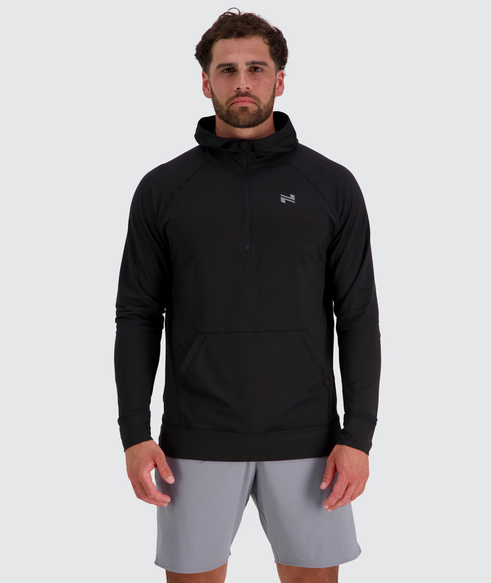 Men's super comfortable sport hoodie, Model 179 cm / size L#color_black
