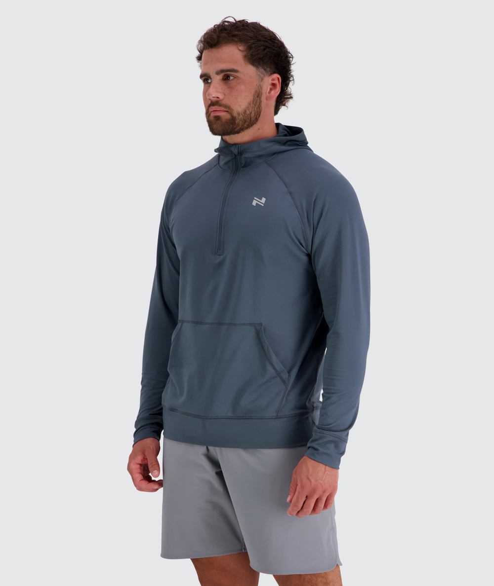 Men's light and sporty hoodie, Model 179 cm / size L#color_dusty-navy