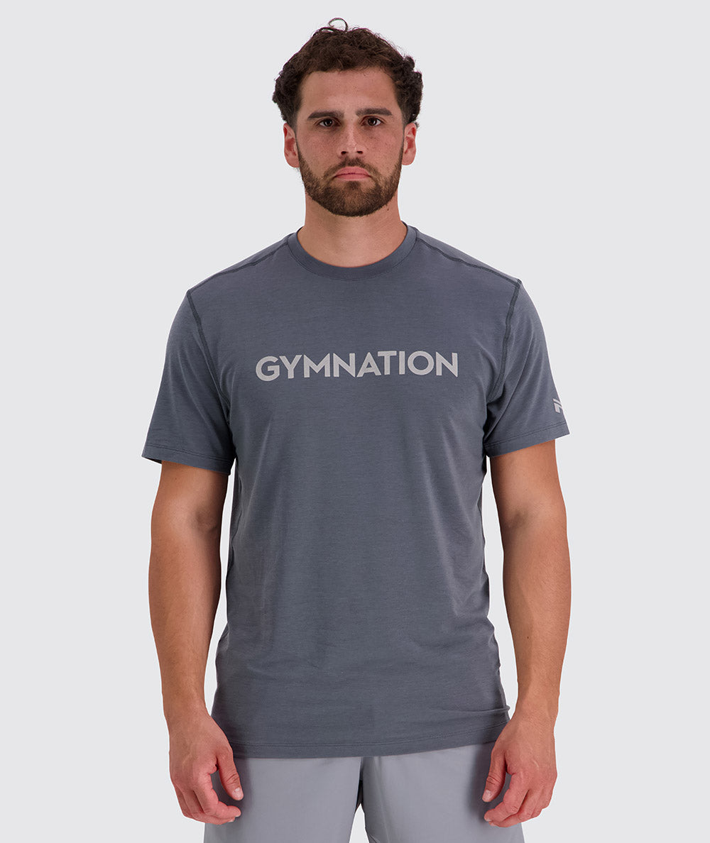 Best men's training t-shirt for crossfit, Model 179 cm / size L#color_steel-grey