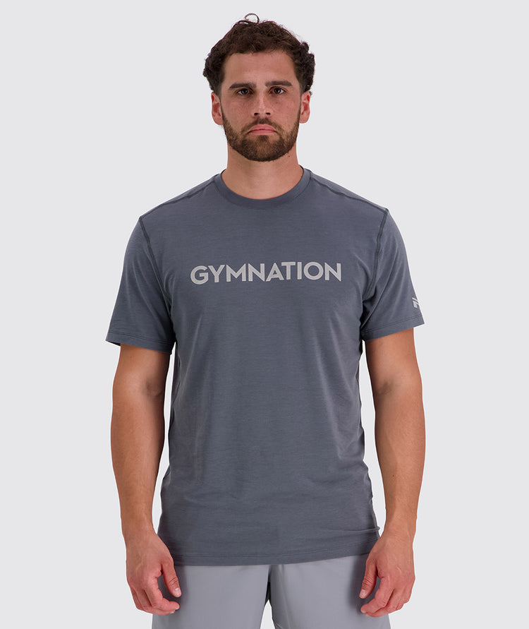 Best men's training t-shirt for crossfit, Model 179 cm / size L#color_steel-grey
