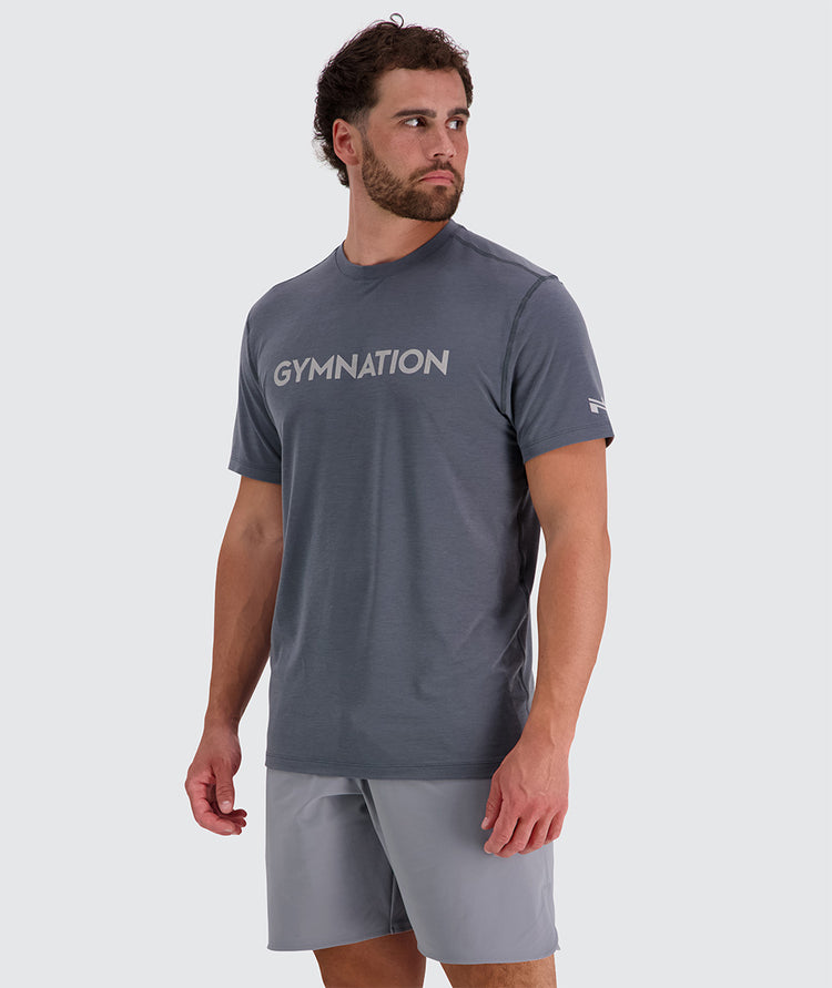 Best men's training t-shirt for crossfit, Model 179 cm / size L#color_steel-grey