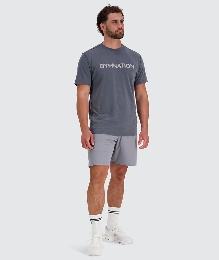 Best men's training t-shirt for crossfit, Model 179 cm / size L#color_steel-grey